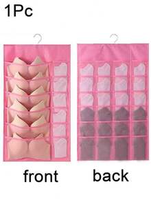 1 件带旋转金属衣架的悬挂式胸罩收纳袋，超大双面壁架衣柜网袋悬挂式收纳袋，用于胸罩袜子内衣内裤，双面内衣收纳袋，功能性内衣包装袋，悬挂式胸罩袜子收纳袋，用于学校配件学校用品的袋子