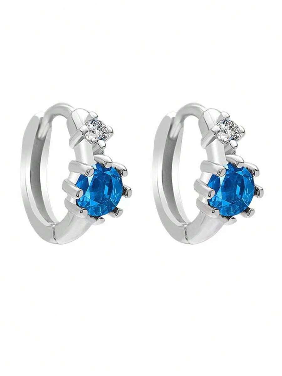 أقراط فاخرة للنساء من البلور الأزرق والأحمر - نحاس بطلاء معدني، مثالية لحفلات الزفاف والمناسبات - فضي - مشاهدة 1