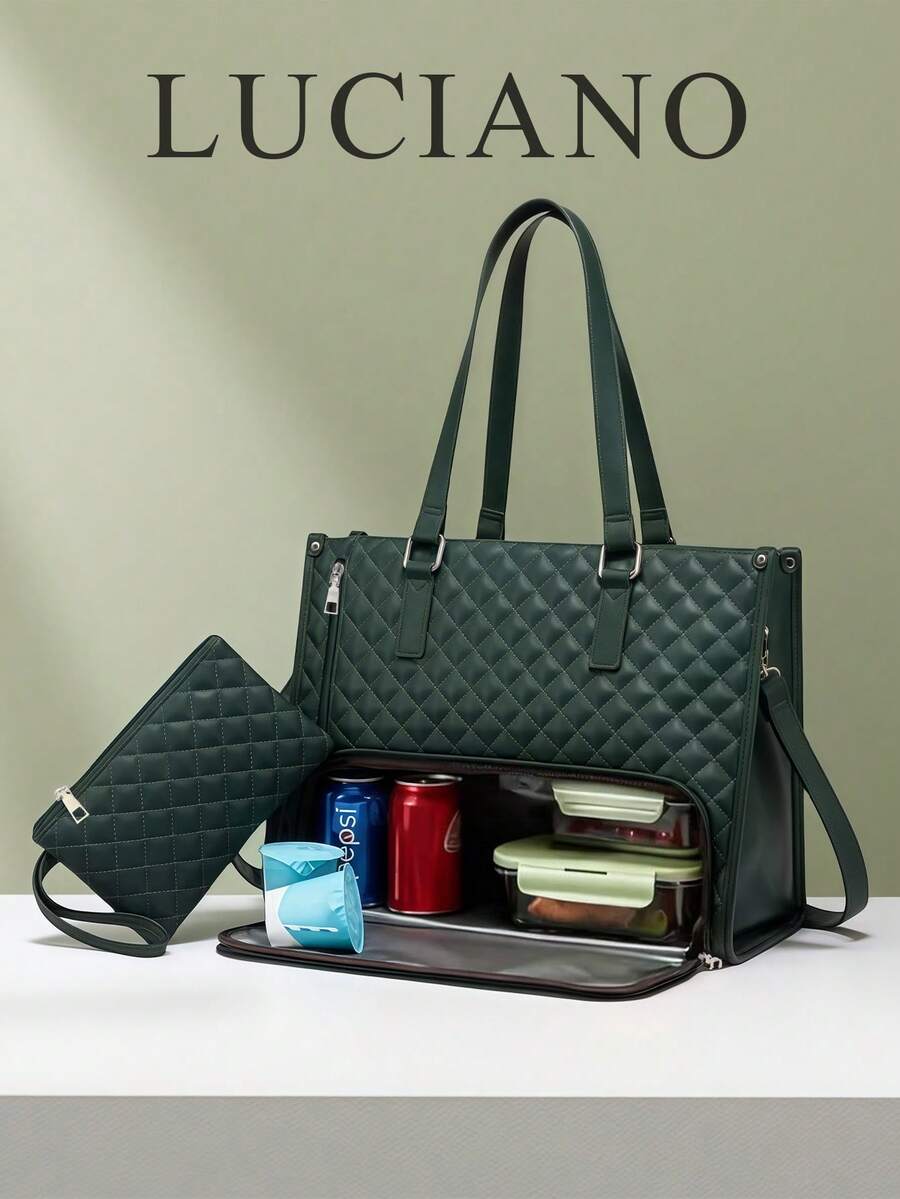 New Fashion Large Capacity Tote Bag Classic Multi-Color Insulated Bag Can Fit Laptop Bag Mom Bag Commuter Handbag Daily Fitness Lunch Bag - Green - View 1