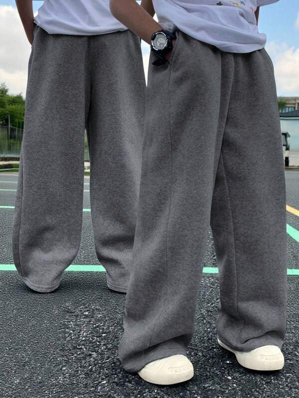 1 pièce Pantalon droit décontracté et ample pour garçons préadolescents, doublé de thermique, convient pour les sports d'extérieur, épais et chaud, printemps/automne/hiver