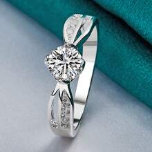 925 Sterling Silver Plated Dazzling Zirconia 7-10# Ring For Women Wedding Party Fashion Charm Jewelry