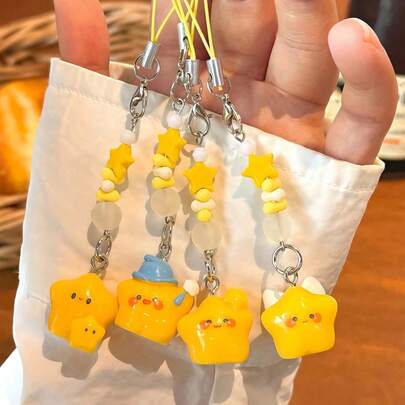 可爱星星钥匙扣吊坠 - 小巧树脂手机挂件，防丢设计，适用于智能手机、钥匙链、保护壳等配件，轻巧时尚