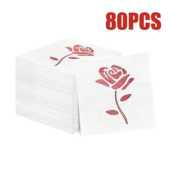 80/40/20pcs 3-Layer 9.84 * 9.84inch Disposable Hot Stamping Red Rose Flower Patterned Napkins, Suitable For Traditional Holiday Celebrations, Birthday Parties, Wedding Banquets, Engagement Banquets, Business Social Occasions, As Well As Daily Use In The Hotel And Catering Industry