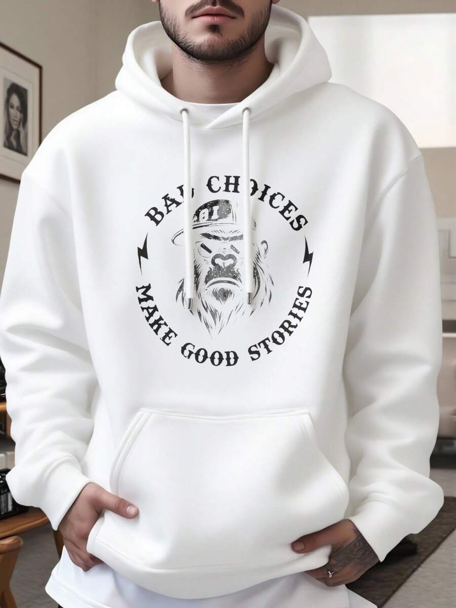 Graphic Oversized Hoodies Sweatshirts For Men, Bad Choices Make Good Stories Gorilla Logo Front Slogan Letter Print Unisex Plus Size Hoodies,Long Sleeve Pocket Pullover,Long Sleeve Tops Graduation,Back To School Outfits,Graduation,Teacher Outfits For Men,Back To School Pullover Fall Outfit, Suitable For Parties, Outdoor Activities, And Leisure
-White - 白色 - 查看 1