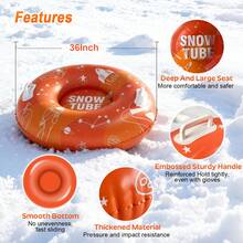 3 Pack Snow Tubes Sledding | 36" Inflatable Heavy-Duty Snow Tube Adults | Thick PVC Snow Sled With Hard Bottom & Handles | Winter Outdoor Family Fun - Orange + Purple + Blue - View 3