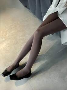 Women's Comfortable & Fashionable Dark Brown Pantyhose - High Waist, Semi-Sheer, Stretchy & Versatile, Elegant Daily Choice, Semi-Sheer Pantyhose | High Waist Pantyhose | Premium Pantyhose - Coffee Brown - View 4