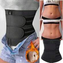[Waist Trainer] All-Black Zippered Dual-Belt Magic Tape Tummy Control Support Waist Trainer - Multicolor - View 1