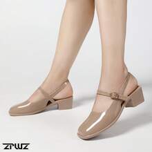 女士粗跟玛丽珍鞋，舒适时尚 - 卡其色 - 查看 3