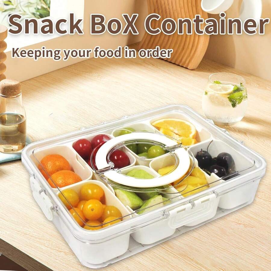A Divided Tray With Lid And Handle, A 4/8-Compartment Plate, A Transparent Detachable Portable Snack Box With Lid And Sturdy Handle, Suitable For Fruits, Vegetables, Salads, Candy,Nuts - Perfect For Travel, Camping And Picnics.Travel Essential,Kitchen Essentials,Kitchen Storage,Storage Container