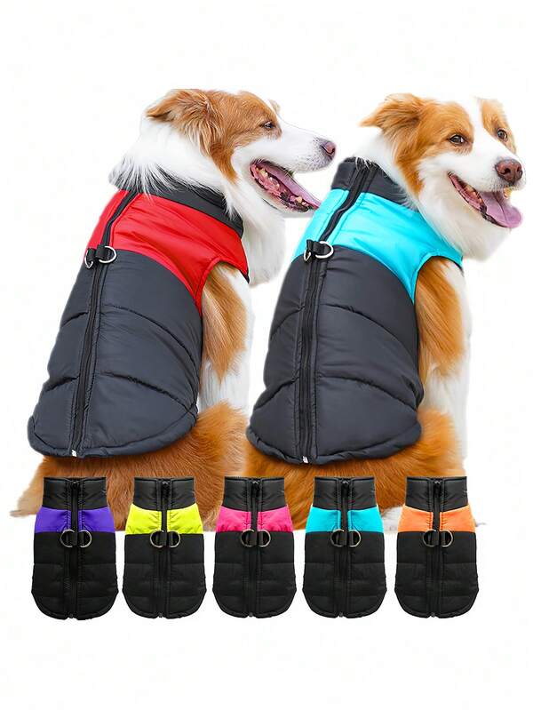 Jaqueta para animais de estimação, nova roupa para animais de estimação de outono e inverno com zíper, colete para aquecimento, gola de cor contrastante, fecho de pressão moderno, adequado para puxar cães, jaqueta para cães, agasalho e vestuário adequados para todas as raças, ideal para aventuras ao ar livre com seu animal de estimação, itens essenciais para filhotes, necessidades para caminhadas e trilhas