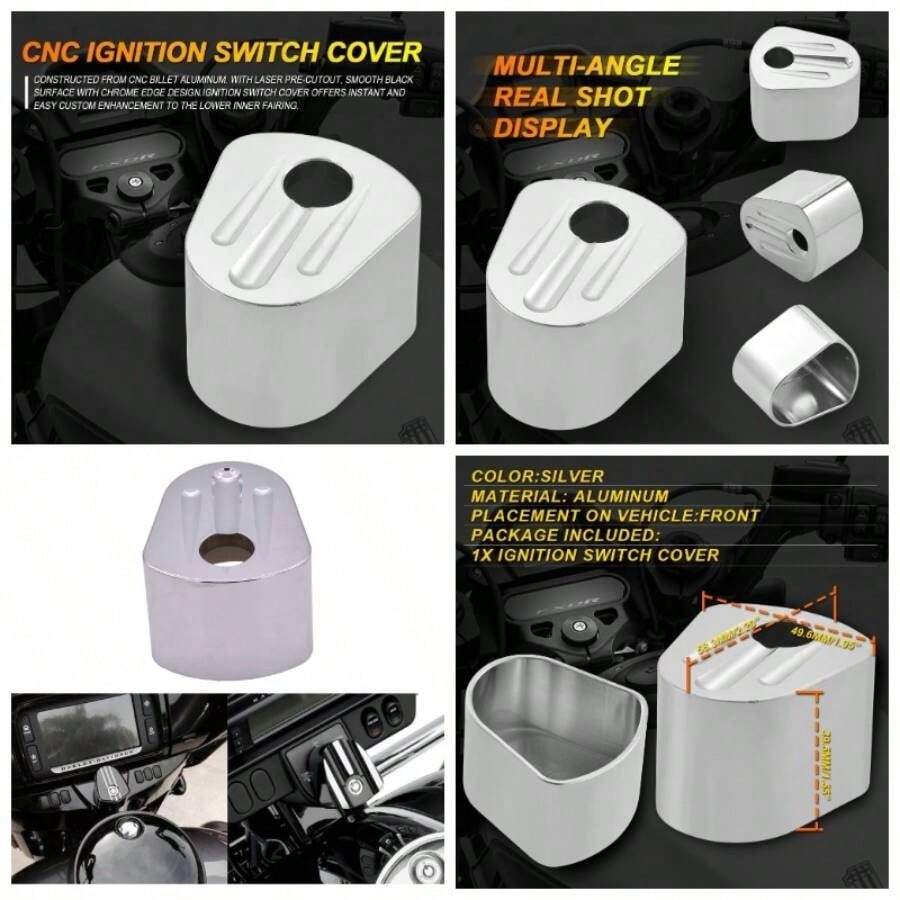 Ignition Switch Cover Motorcycle Accessory Cut Billet Aluminum Compatible With Har Ley Touring Street Road Glide 2007 - 2013Black - NO2-silver - View 1