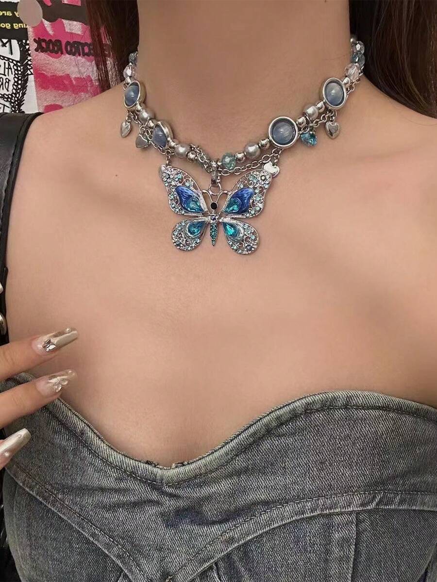 1 chiếc vòng cổ bướm xanh phong cách Y2K, thiết kế sang trọng, vòng cổ choker Punk Chic, thích hợp cho tiệc tùng, quà tặng và đeo hàng ngày - Màu xanh lam - Xem 1