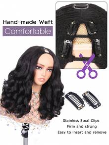 18 Inch Natural Black Afro Curly U / V Part Wig With Bouncy Curls Synthetic Kinky Straight Glueless Hair For Women No Leave Out Clip In Half Wig - Multicolor - View 5