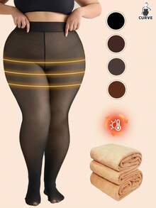 220g Women's Plus Size Thermal Lined Thermal Leggings, Black Opaque Skinny Pants, Warm For Winter - Black - View 7