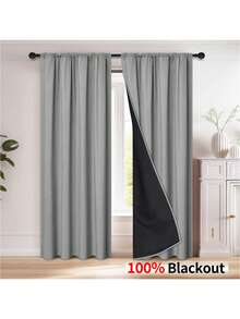 Blackout Solid Color Curtains With Sun Protection And Heat Insulation Layer, Rod Pocket Design, Suitable For Living Room, Bedroom, Kitchen, Bathroom, Home Decor, Excellent Light Blocking Performance, Suitable For Small Windows And Floor-To-Ceiling Windows - Multicolor - View 9
