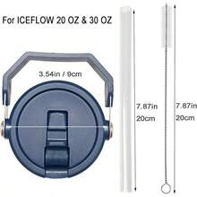 Replacement Flip Straw Lid For  IceFlow, Fits 20oz & 30oz Tumblers With Cleaning Brush, Rose Red - 藍色 - 查看 7