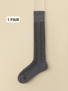 1双女士过膝袜，秋冬季修身纯色罗纹针织大腿袜，适合搭配连衣裙，舒适保暖。 - 彩色 - 查看 19