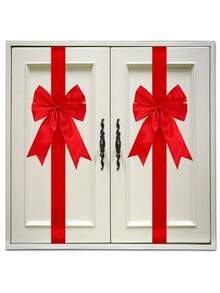 Christmas And New Year's Cabinet Ribbon Bows, 8x40 Inches (Approx. 20.3 X 100.6 Cm) Large Wreath Bows, Suitable For New Year's Decorations, Fireplace Door Party Supplies (Red), Set Of 4 - Multicolor - View 7