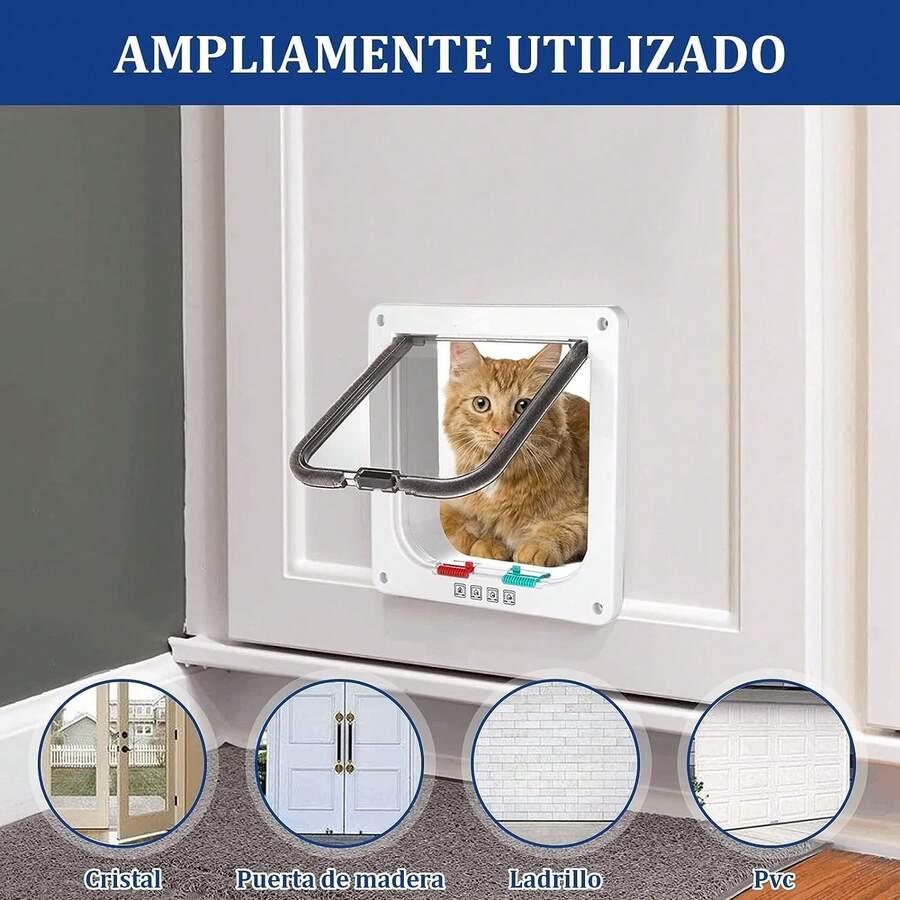 Puerta Gatos, Puerta para Mascotas Bidireccional, Puerta de Gato Transparente Adecuada para Puertas Interiores y Exteriores (Negro) - 1 - Ver 1