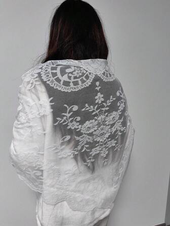 125cm*60cm/1pc White Vintage Delicate Romantic Elegant Floral Triangle Veil, Bridal Church Wedding Headpiece, Elegant Niche Clothing Accessory, Shawl, Skirt Hem, Home Decor Lace Trim