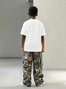 Tween Boy Cartoon Print Round Neck Short Sleeve T-Shirt And Pants Set - White - View 2