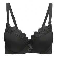 Brasier Sujetador Ropa Interior Ribete Encaje Copa Ajustable, lencería femenina, sujetador moderno con encaje, ropa interior cómoda, brasier ajustable copa, brasier elegante - Negro - Ver 2