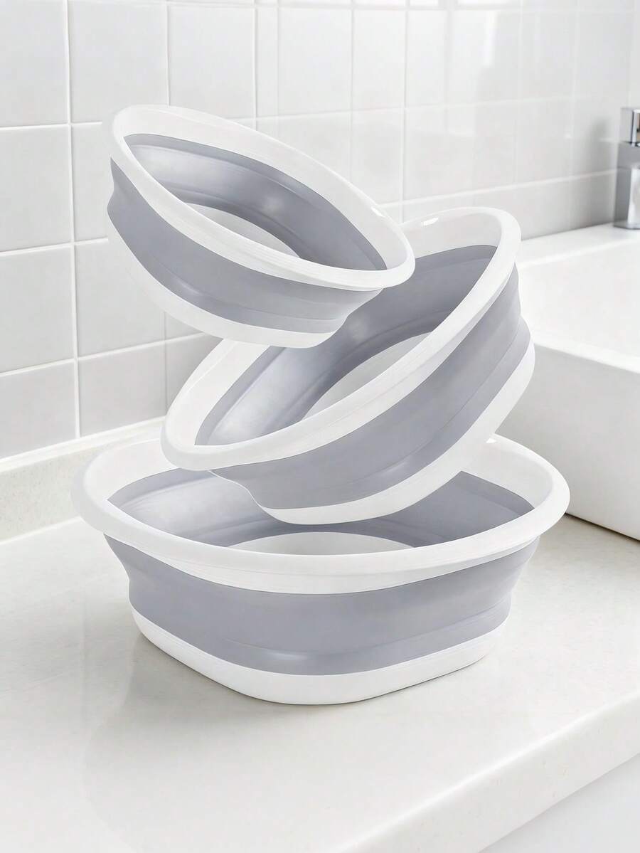 1/3pcs Foldable Washbasin Laundry Bucket Laundry Basket Plastic Washbasin, Space Saving Storage Container, RV Home Essentials, RV Outdoor Travel, RV Camping, Camping Sink And RV Sink, Foldable Basin For Dishes, Laundry - Multicolor 3PCS - View 1