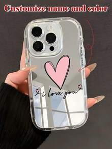 Customized Sweet Heart Romantic Signature Short Phrase Transparent Thick Full Coverage Reflective Phone Case, Compatible With Apple 11 12 13 14 15 16 17 Pro Max