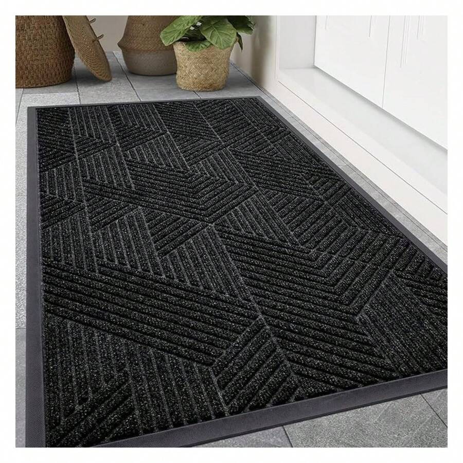 Front Door Mat Outside Entrance, Heavy Duty Sturdy Natural Rubber Doormat, Trap Dirt And Moisture, EasyLow Profile Mats For Indoor Outdoor Entry, Irregular Triangle 47x17, Black - Multicolor 1705 - View 1