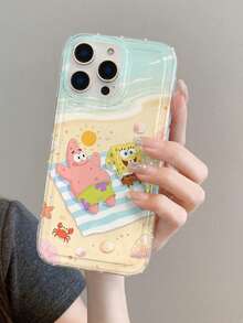 SPONGEBOB 1个时尚创意海绵宝宝沙滩海星日光浴图案透气气囊防摔手机壳保护套，兼容三星/苹果17/16/15/14/13/12/11 Pro Max/12 Pro/14 Plus及其他型号 - 彩色 - 查看 8