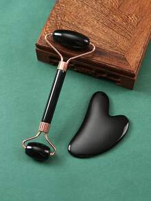 Un set de 3 piezas de herramientas de belleza facial, que incluye un rodillo masajeador de doble cabezal + una tabla Gua Sha con forma de corazón - rosa, un cepillo facial de silicona de doble cabezal para mascarillas de barro, palitos de masaje facial Gua Sha para el ojo y estiramiento muscular, herramientas mágicas exquisitas, masajeadores faciales, herramientas mágicas para empujar la cara, herramientas mágicas en forma de V para la cara, rodillos masajeadores de doble mentón y masetero para levantar y firmar el rostro - Multicolor - Ver 10