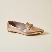 Women's Moccasin Flats With Rhinestone Pointed Toe Comfort - Rose Gold - View 5