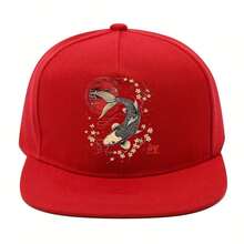1pc Koi And Cherry Blossom Japanese Pattern Print Hip Hop Hat, Y2K Street Fashion Outdoor Sports Baseball Cap Flat Brim Hat Reversible Hat, Adjustable Unisex Hat - Màu xanh lam - Xem 6