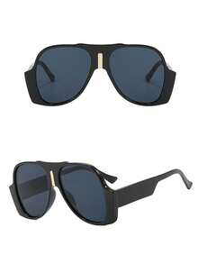 1 Pair Oversized Retro Personalized Fashion Glasses, Versatile Casual Women's Suitable For Daily Wear, Street Photography, Vacation Travel, Autumn/Winter Accessories - Black - View 5