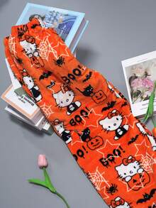 Piżama flanelowa Sanrio na jesień/zimę, Hello Kitty w kolorze pomarańczowym, luźna, urocza, na Halloween i Boże Narodzenie, Hello Kitty, elegancka, pasująca do pary, bielizna nocna