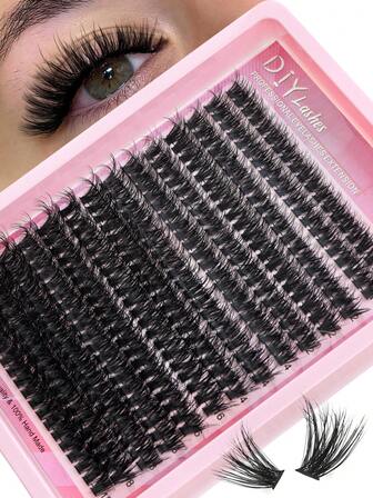 280 st D-Curl DIY-fransförlängning 60D fluffiga, spetsiga, fuskmink, individuella fransar, längd 10-18 mm, blandade mjuka klusterögonfransförlängningar, volym, återanvändbara, röriga fransar, klusterögonfransar för fest, klubb, smink