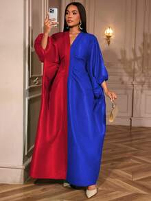 AOMEI Elegant Women Long Loose Dresses Pleated Evening V Neck Lantern Sleeve African Female Classy Fashion Glitter Party Bubu Dress Chic Evening Dress Stylish Clothing Collection - Multicolor - View 2