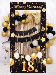 1pc Black & Gold Birthday Photo Backdrop, 18-50 Years Old Birthday Photo Frame, Birthday Party Background Decoration, Anniversary Decoration, Party Photography Props, Party Photo Booth, Birthday Decoration, Birthday Gift, Party Favors - Multicolor - View 14