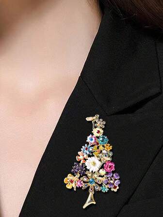 1 st vintage färgglad kristallinläggning julgransbrosch, modern och mångsidig