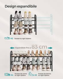 SONGMICS Scarpiera Espandibile, Scaffale Porta Scarpe in Metallo a 2 Ripiani, Organizzatore per Scarpe Regolabile, per Corridoio, Armadio, Entrata, Montaggio Facile, Nero Inchiostro - nero - Visualizzare 1