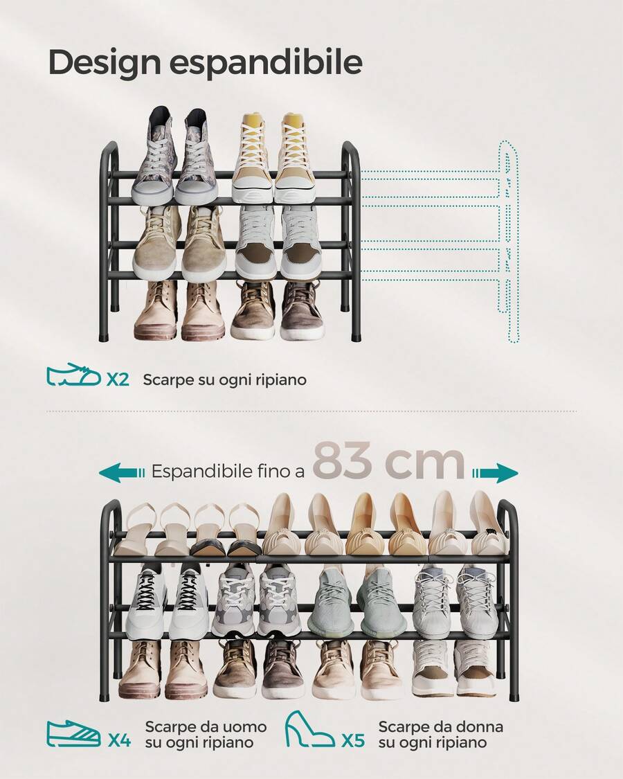 SONGMICS Scarpiera Espandibile, Scaffale Porta Scarpe in Metallo a 2 Ripiani, Organizzatore per Scarpe Regolabile, per Corridoio, Armadio, Entrata, Montaggio Facile, Nero Inchiostro - nero - Visualizzare 1