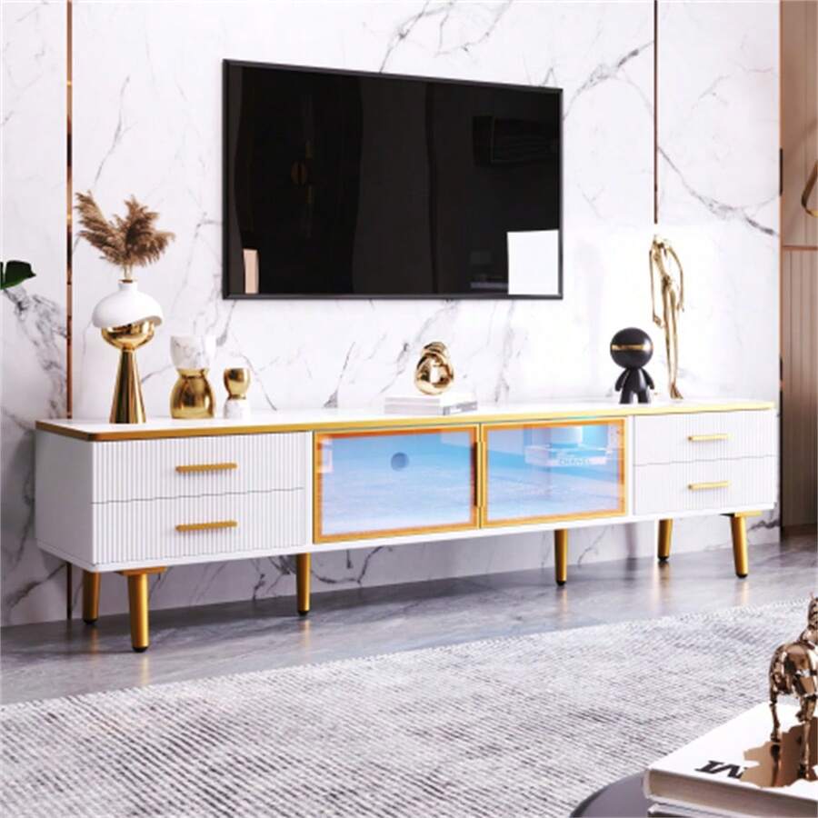 Modern TV Stand With Black And Wood Design – Spacious Storage Space, Robust Construction - White - View 1