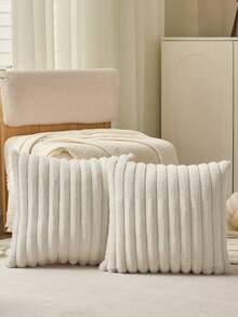 Einfarbige & gestreifte Kaninchenfell Dekorative Kissenbezüge, umkehrbare Holländische Leinwand Stoffe, quadratische Kissenhülle, weiches Samt Material, moderne Dekoration für Sofa, Schlafzimmer, Studentenwohnheim, Herbstdekoration, Raumdekoration