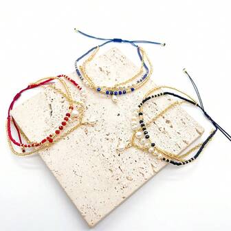 Fashionable Luxury 3-Layer Stacking Pearl Bracelet, Handmade Beaded Woven Bracelet For Women