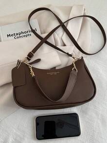 时尚纯色字母百搭简约腋下女士斜挎包优雅链条单肩包，适合购物、携带钱包、年轻女性、大学生、职场新人、白领人士。非常适合办公室、大学、工作、商务、通勤、户外活动、旅行和郊游等场合。 - 彩色 - 查看 6