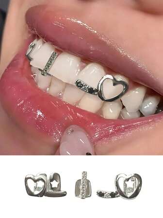 1 طقم من قضبان القلب المجوفة والقضبان الرأسية المرصعة بالزركونيا، 3 قطع، إكسسوارات شخصية للحفلات والسهرات والاحتفالات، هدية عيد الحب والكريسماس