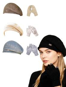 3pcs/Set Hat, Gloves & Scarf Set For Women, Autumn/Winter, Fashion Korean Style, Versatile, Knitted Knit, Warm & Comfortable, Luxury Women Winter Clothes - Multicolor - View 1