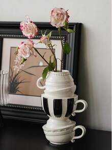 High-End Elegant Stacked Flower Vase, Creative Vintage Vase, Luxury Floral Arrangement Decor For Fresh Flowers, Greenery And Dried Flowers - Modern Ceramic Vase, Lightweight, Suitable For Home, Office Or Balcony Decoration