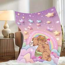 1pc Whimsical Unicorn & Cheetah Print,Colorful And Cute Animals Fleece Blanket - Soft, Lightweight & Durable Flannel Throw With Vibrant Rainbow Colors, 280gsm For Him And Her, Perfect For Naps, Camping, Travel, Home, Daily, Office Decoration, Birthdays Anniversary, Valentine's Day, Thanksgiving Day, Christmas, Halloween, Mother's Day, Father's Day, Wedding, New Year Gifts, Personalized Ideal Gifts For Her, Him, Family, Boyfriend, Girlfriend, Father, Family, Mother, Lover, Daughter, Son, Grandpa, Grandma, Friend, Classmate, Pet. Sofa,Bed,Car,Bedroom,Living Room,Office,  Outdoor Camping, Beach,Wall Decoration - 多色17 - 查看 4