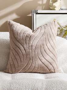 波西米亚风柔软舒适仿羊毛绒抱枕套，米色，适合卧室和客厅装饰，多种颜色可选，不含枕芯（1个，2个可选） - 米色 - 查看 3